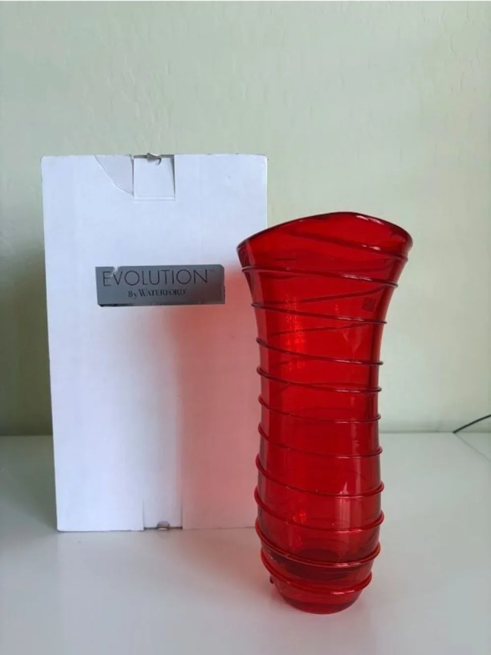 Red & Amber Swirl Glass Vase By Waterford Evolution Poland - 11